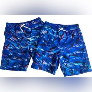 Lands End Boys Small 6-7 Blue Sharks Swim Trunks Shorts Lot Of 2